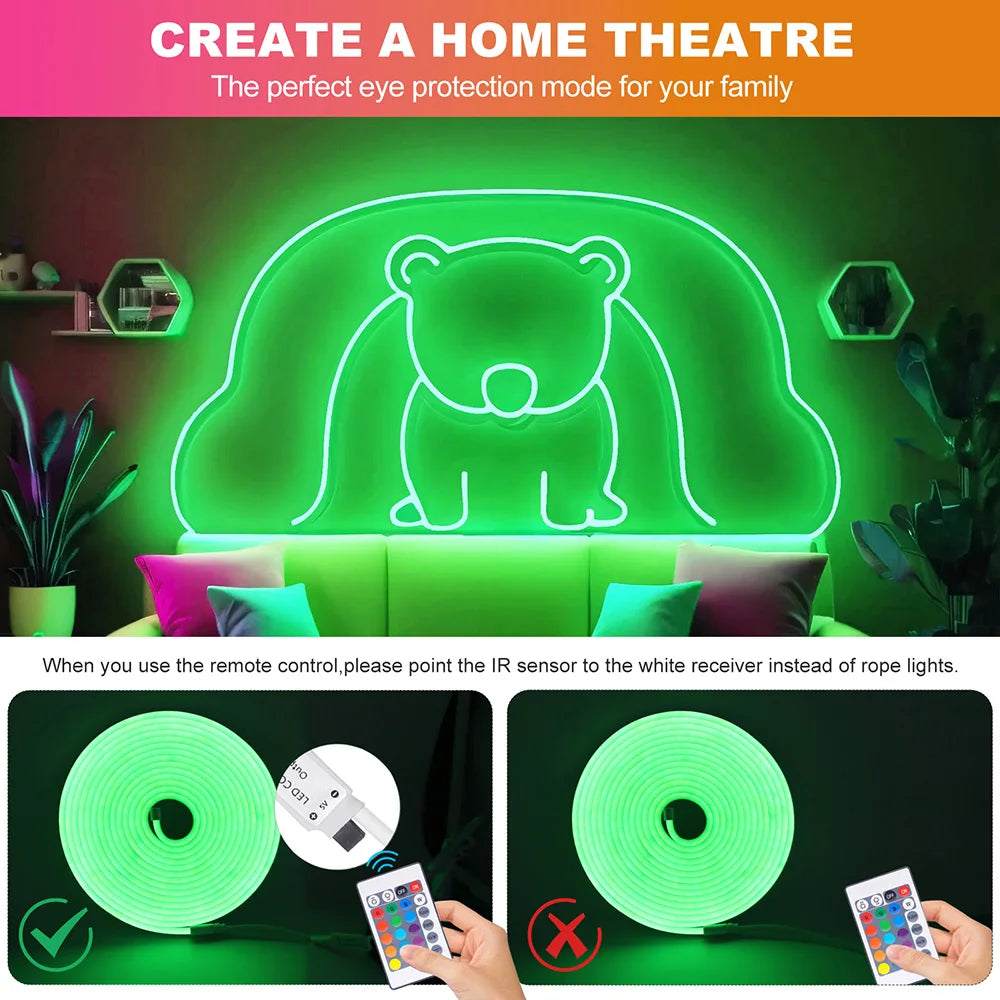 5V USB RGB LED Neon Strip Light 24key Remote Control Adhesive Tape 3535 108LED/m 6x12mm Waterproof Flexible Lamp Home Decoration