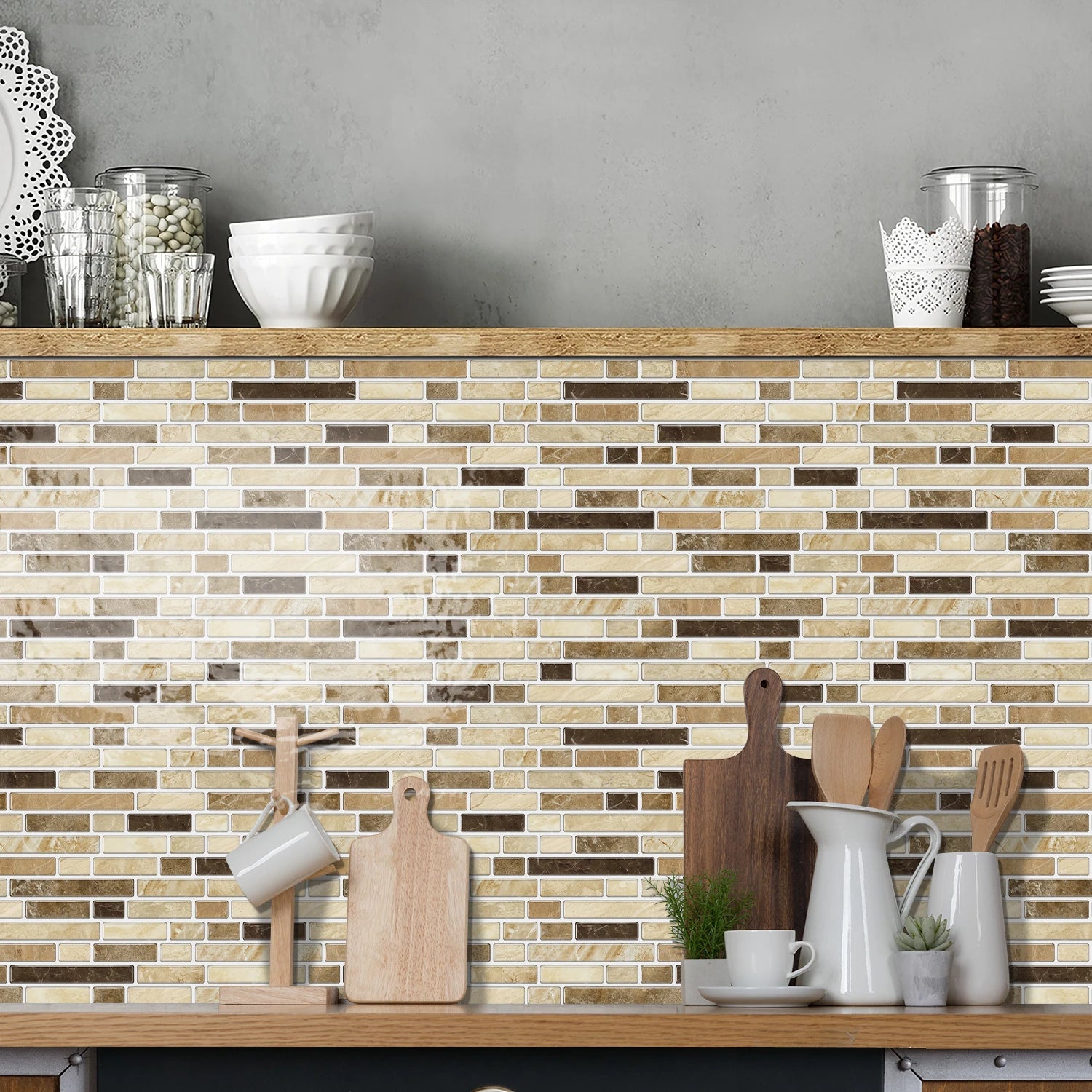 Peel off Tile stickers, Marble Mosaic Wall stickers - Self-Adhesive Waterproof and Splash Proof Tiles for Kitchen/Bathroom Use
