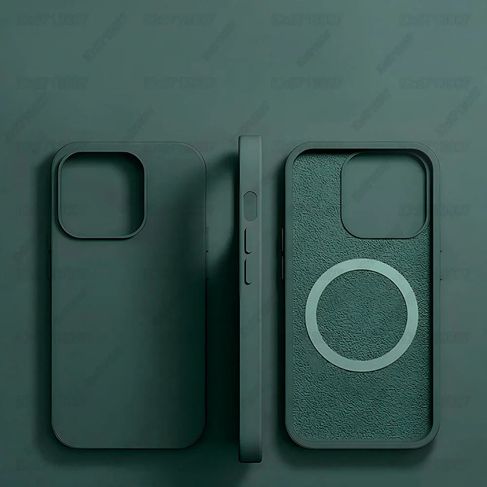 Magnetic Liquid Silicone Phone Case for iPhone - Shock-Absorbing Cover Dark Green Tidesmit
