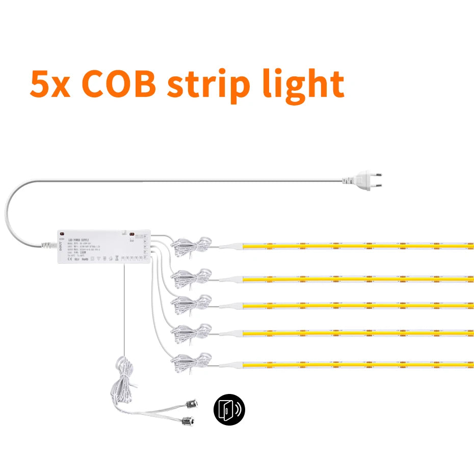 COB LED strip light set (5 strips) with controller box and power plug