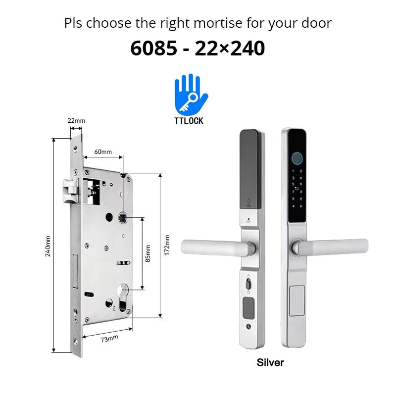 Slim 3.5cm Waterproof Aluminum Smart Door Lock with TTLock Bluetooth Fingerprint Password IC Card APP Control for Sliding Doors