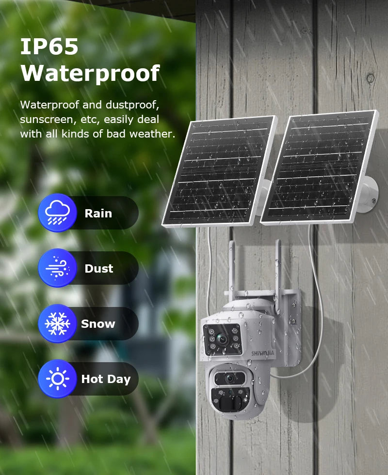 SHIWOJIA 12MP Dual Lens AI Solar Camera 4G SIM AOV Smart 24/7 Recording 360° PTZ Outdoor Security Cameras Auto Tracking UBox Pro