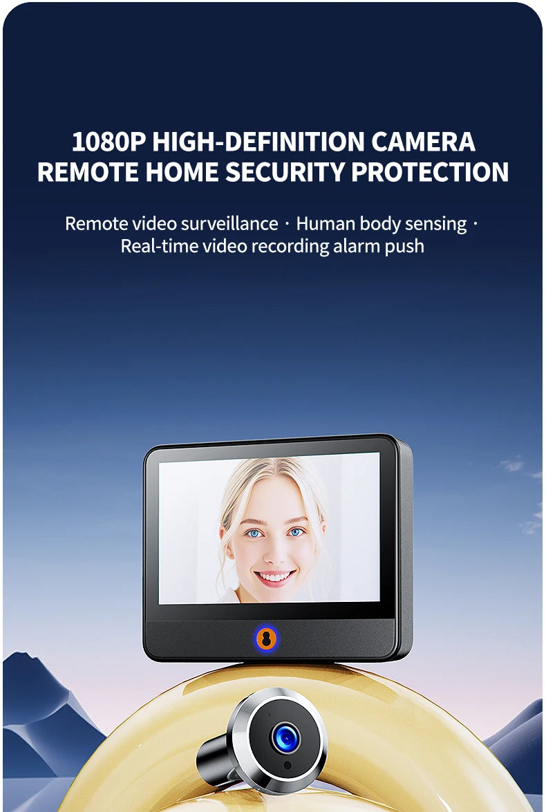 Danmini 4.3'' Visual Doorbell Peephole 1080P Camera App Remote Control Digital Cat Eye Night Vision Outdoor Monitor Door Viewer