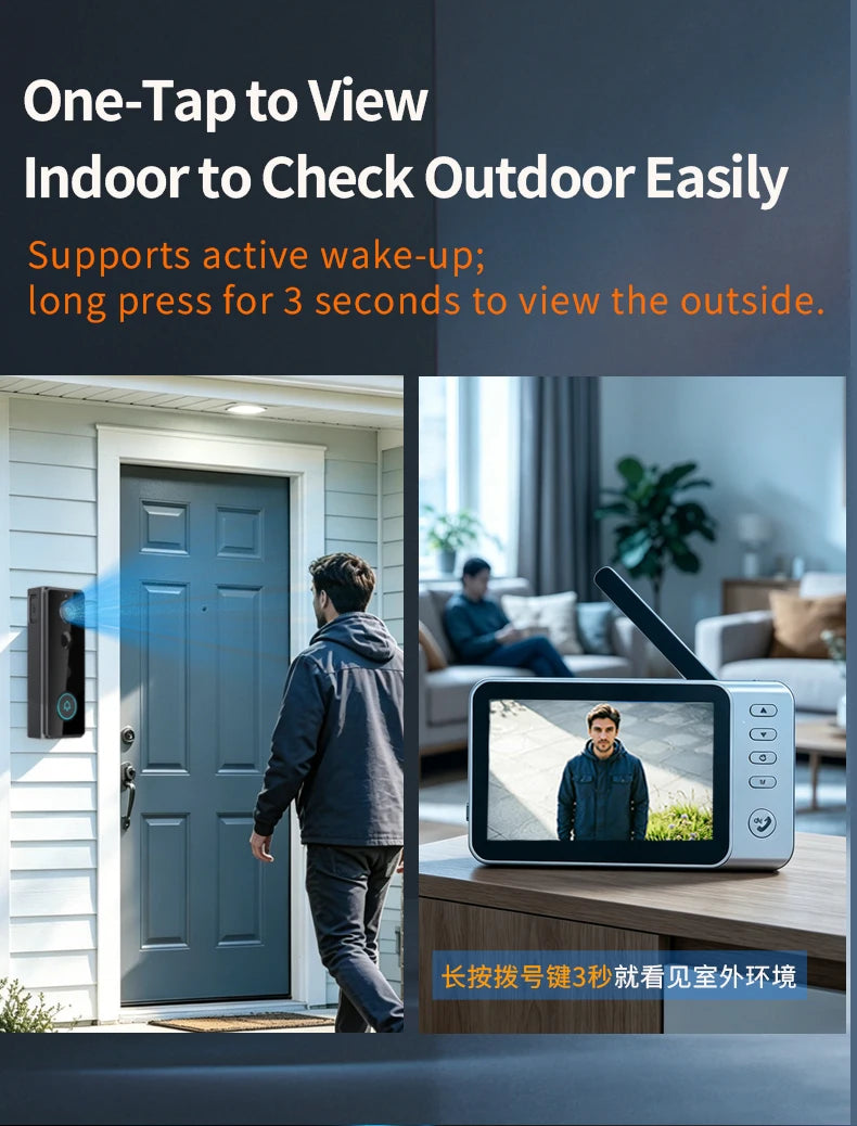 Waterproof 4000mAh Video Monitoring Doorbell 4.3 Inch IPS screen PIR motion sensor Two-way intercom 1080P Video Doorbell Camera