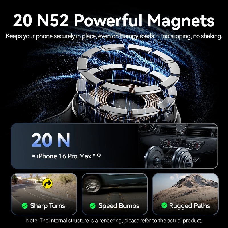 Magnetic Wireless Car Phone Charger - 15W Qi Certified Mount Tidesmit