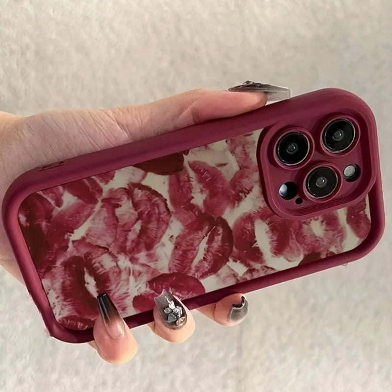 iPhone 16 Case Red Lip Print - Military-Grade Shockproof Cover Tidesmit