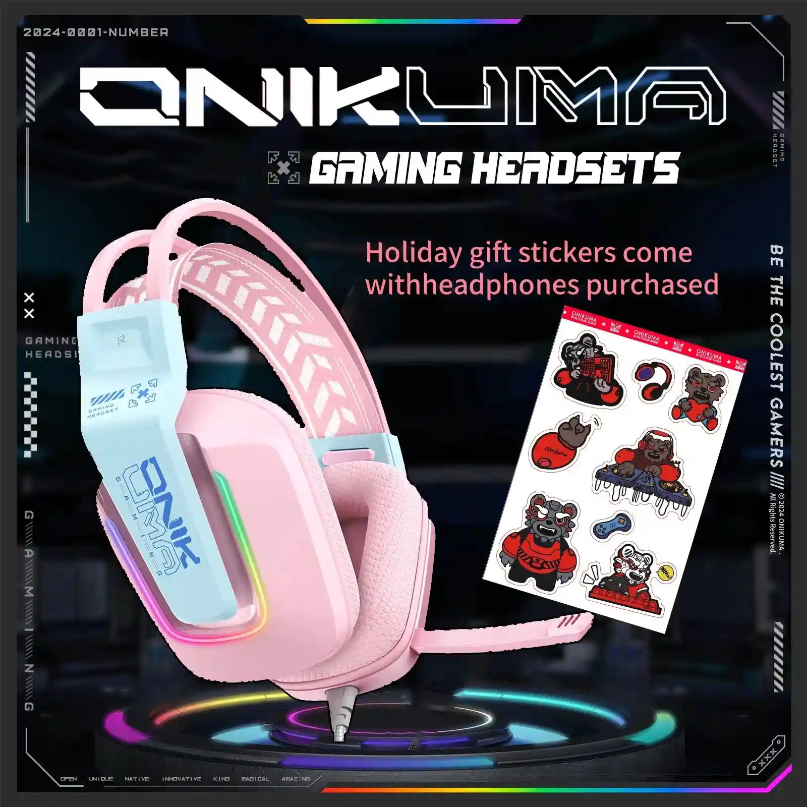 Wired Over-Ear Headphones with Foldable Stereo Bass and Built-in Mic Pink Tidesmit