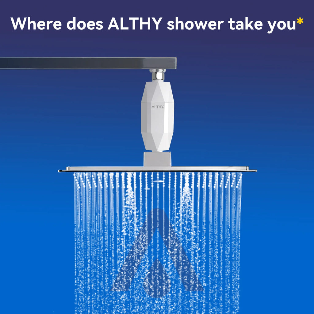 Tidesmit ALTHY Vitamin C shower water filter removes chlorine and heavy metals for healthy skin and hair.