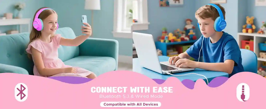 Kids Wireless Headphones with Active Noise Cancellation - Safe Audio Tidesmit