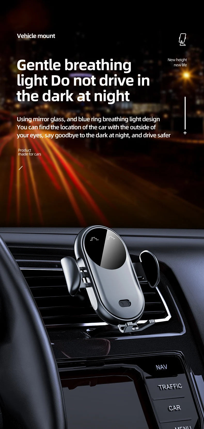 Wireless Car Charger Mount 30W Fast Charging Phone Holder for Car Tidesmit