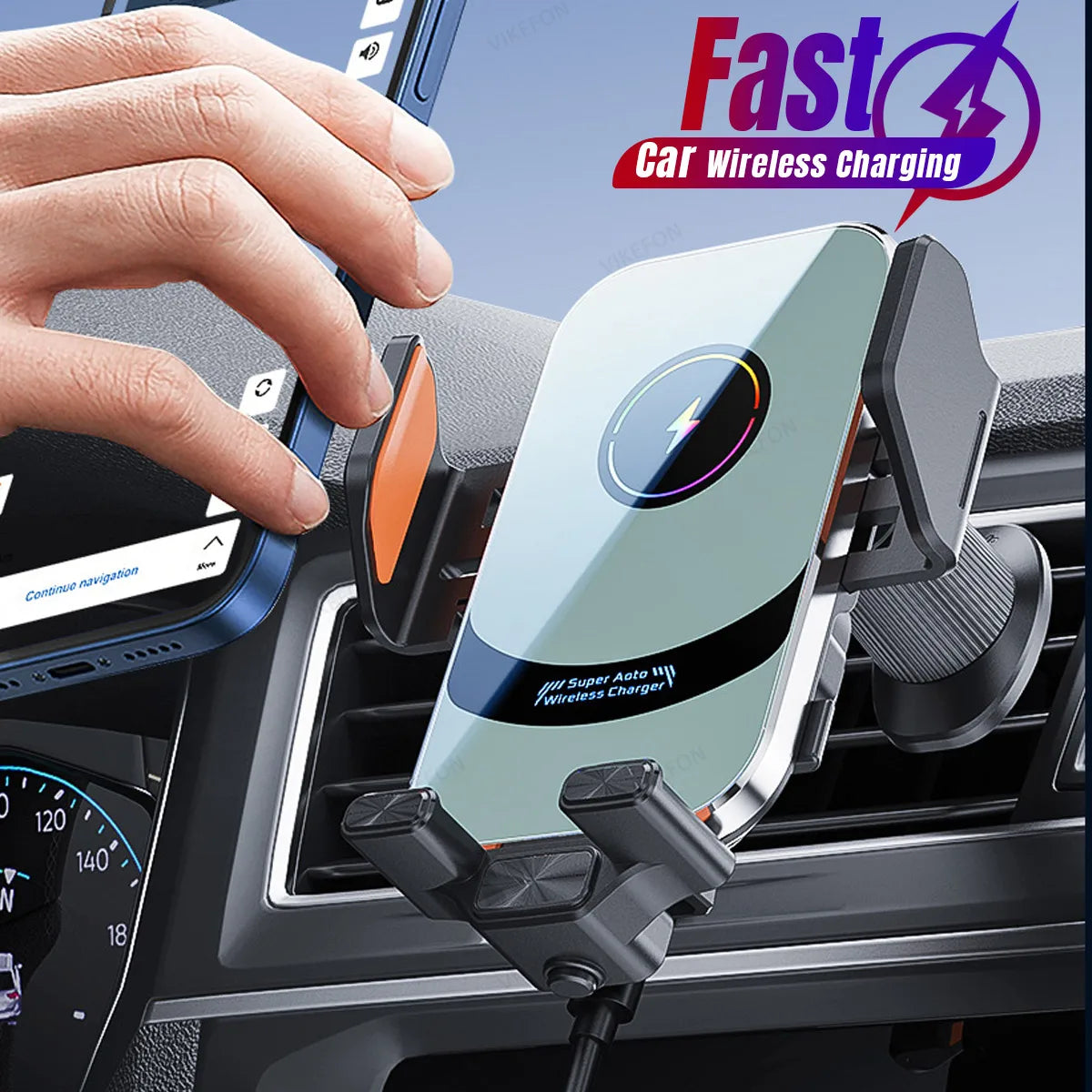 Car Air Outlet Phone Wireless Charger Air Vent GPS Holder For iPhone 16 15 14 13 12 Pro Max Samsung Xiaomi Fast Charging Station