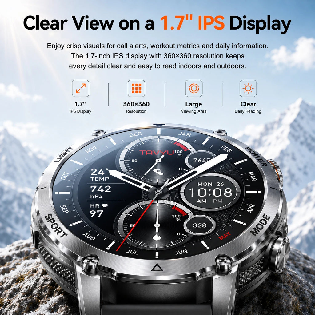 New GPS Sapphire Glass Smartwatch Business men 1.7-inch AMLED Screen Clock 1400mAh Battery 10ATM waterproof Titanium alloy Watch