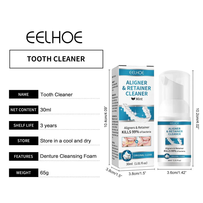 Tidesmit 30ml aligner and denture cleaner foam for deep cleaning, stain removal, and fresh breath.