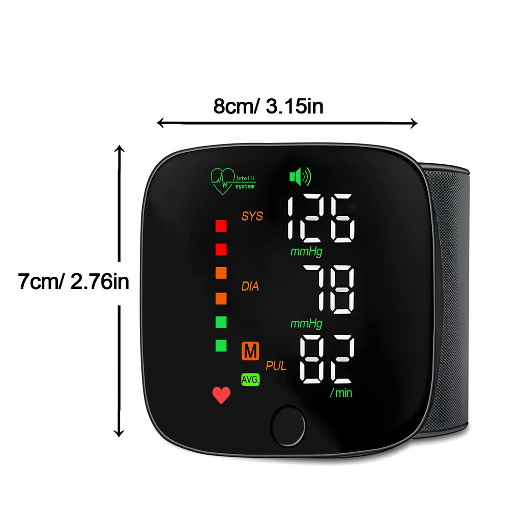 Touch Screen LED Rechargeable Wrist Blood Pressure Monitor English Voice Broadcast Tonometer BP Monitor Pulse
