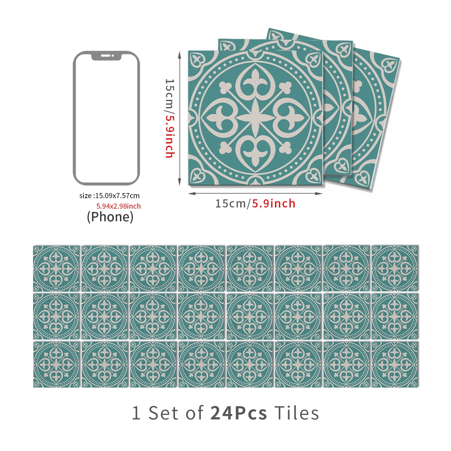 15x15cm Moroccan Style Peel and Stick Tile Stickers, Self Adhesive Waterproof Wall Decor for Kitchen Bathroom (ART Series)