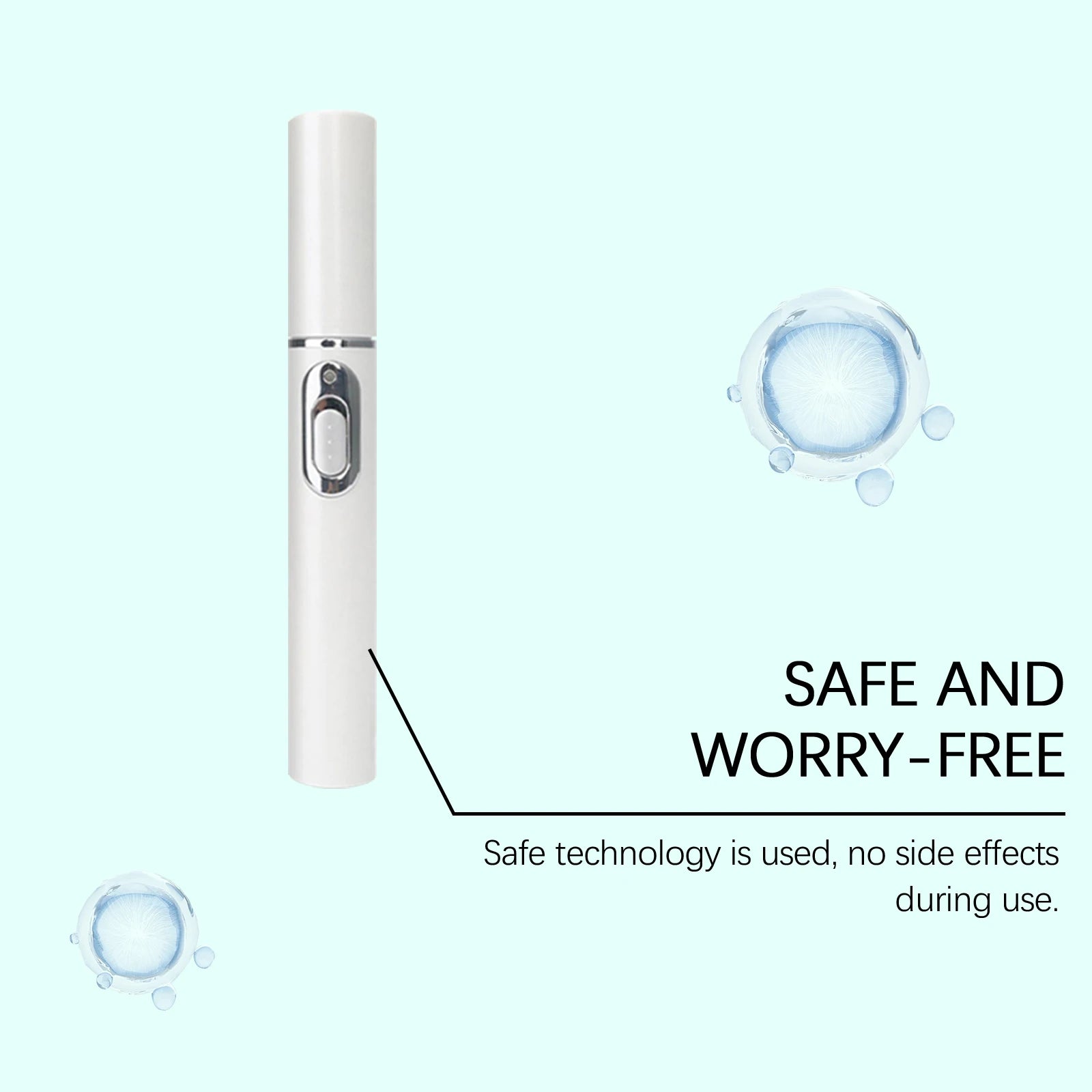 A sleek, white, pen-shaped laser device for facial beauty, featuring a chrome-accented power button.