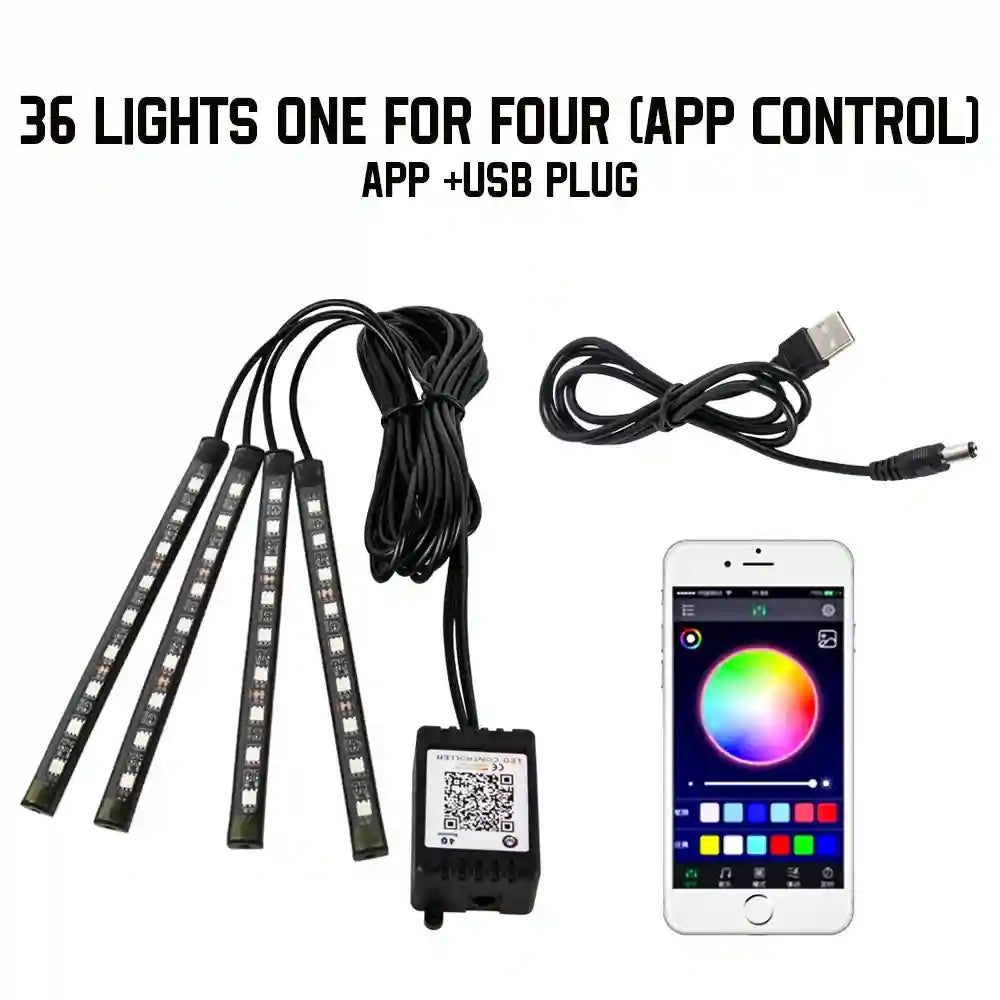 Tidesmit Car Interior LED Ambient Lights - App Controlled RGB USB Lighting 36LED APP USB Tidesmit