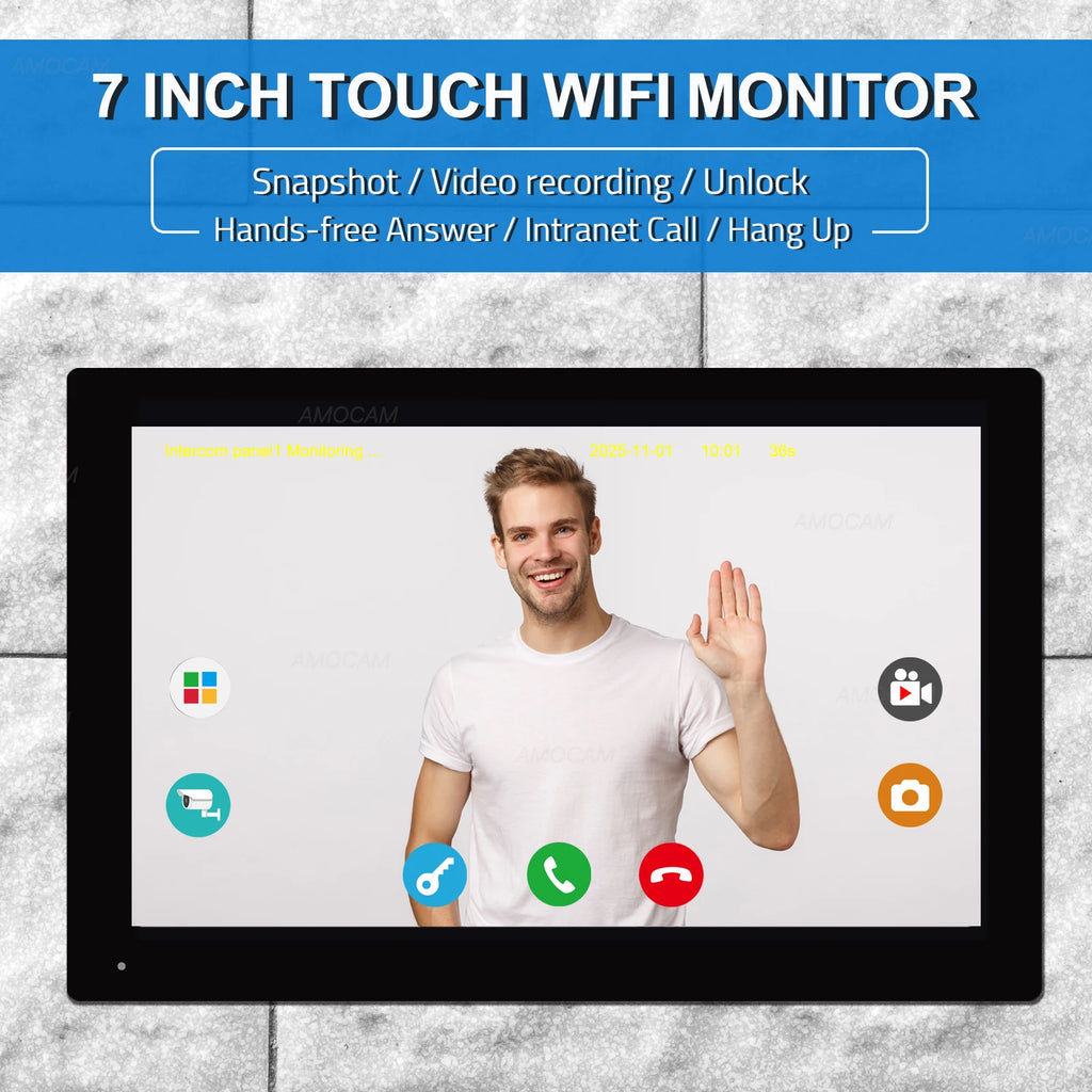 Wireless Wifi Video Doorbell System, 1080P Doorphone Door Camera, 7 Inch Touch Screen, Video Intercom 32GB Card for Home 4 Wire