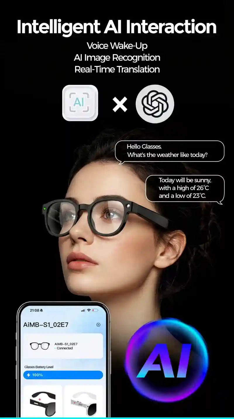 AI Smart Glasses with Spatial Audio and Integrated HD Camera Tidesmit