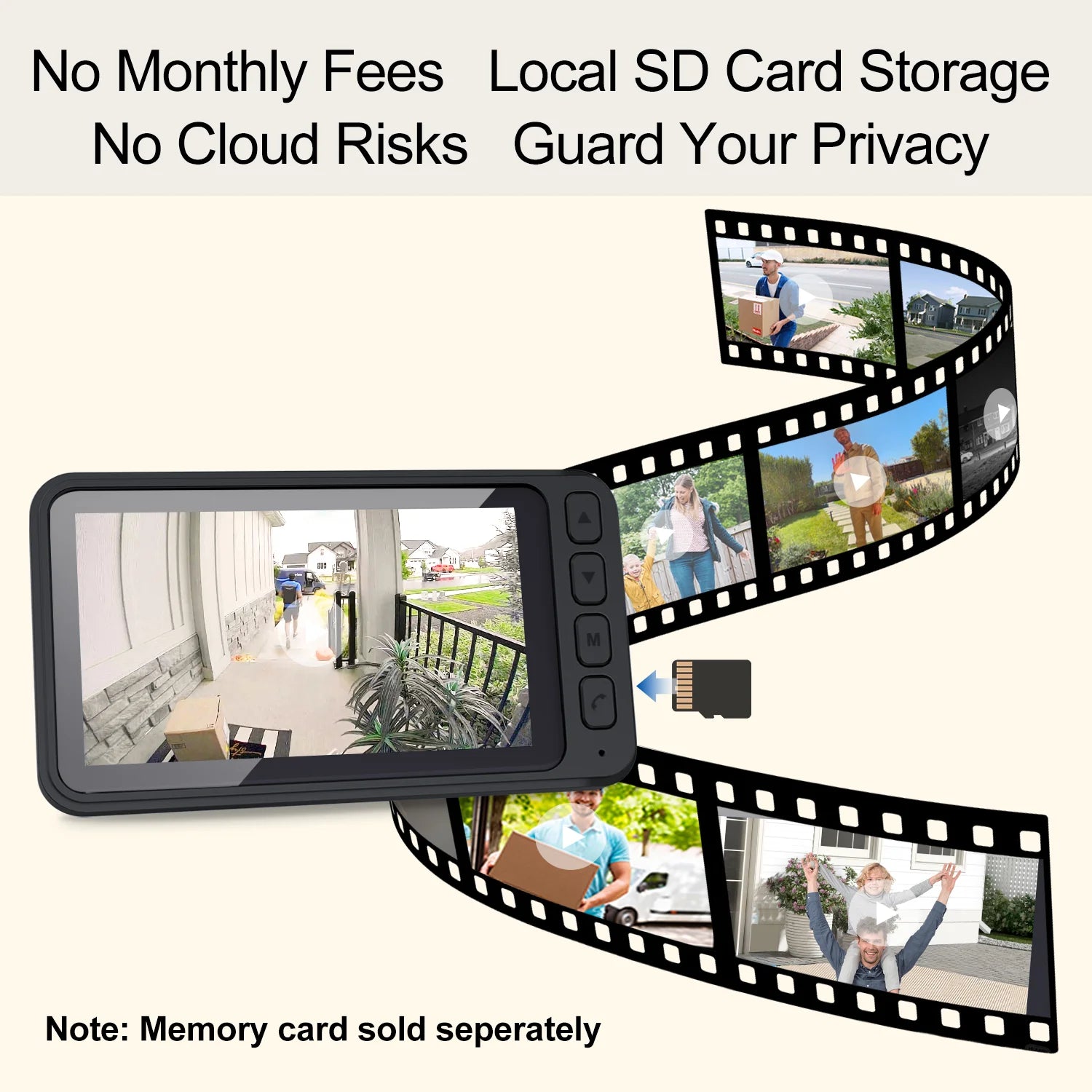 Wireless Doorbell Camera with Monitor Smart Video Doorbell 2-Way Audio Infrared Night Vision No WiFi Connection No APP Required