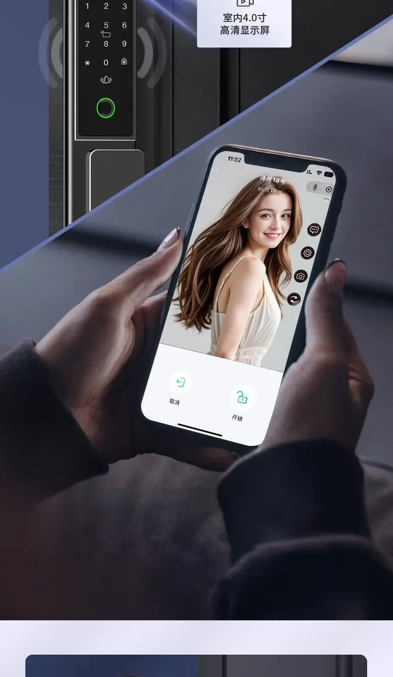 Outdoor Lock with Surveillance Camera Home Automatic Smart Door Lock 3d Facial Recognition Fingerprint Password