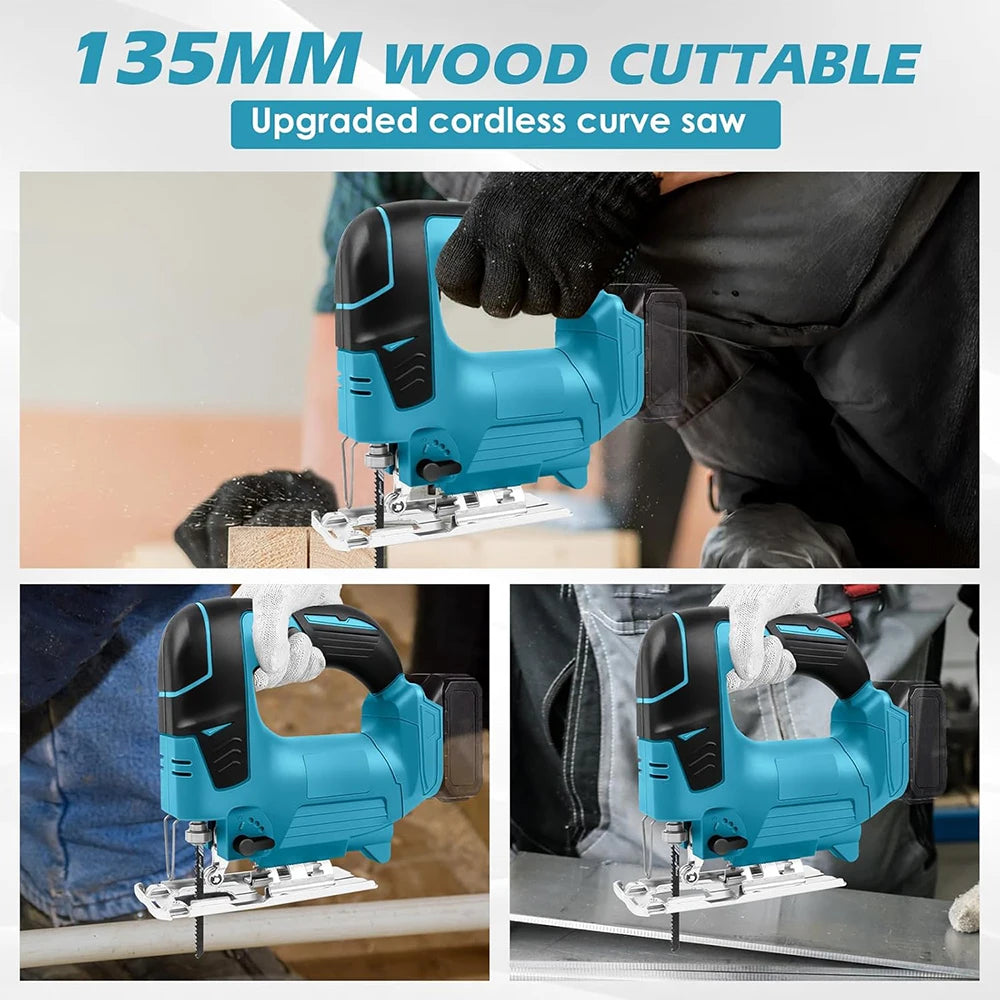 Podofo 2600RPM Electric Cordless Curved Saw Jig Saw Woodworking Cutting Machine for Makita 18V Battery