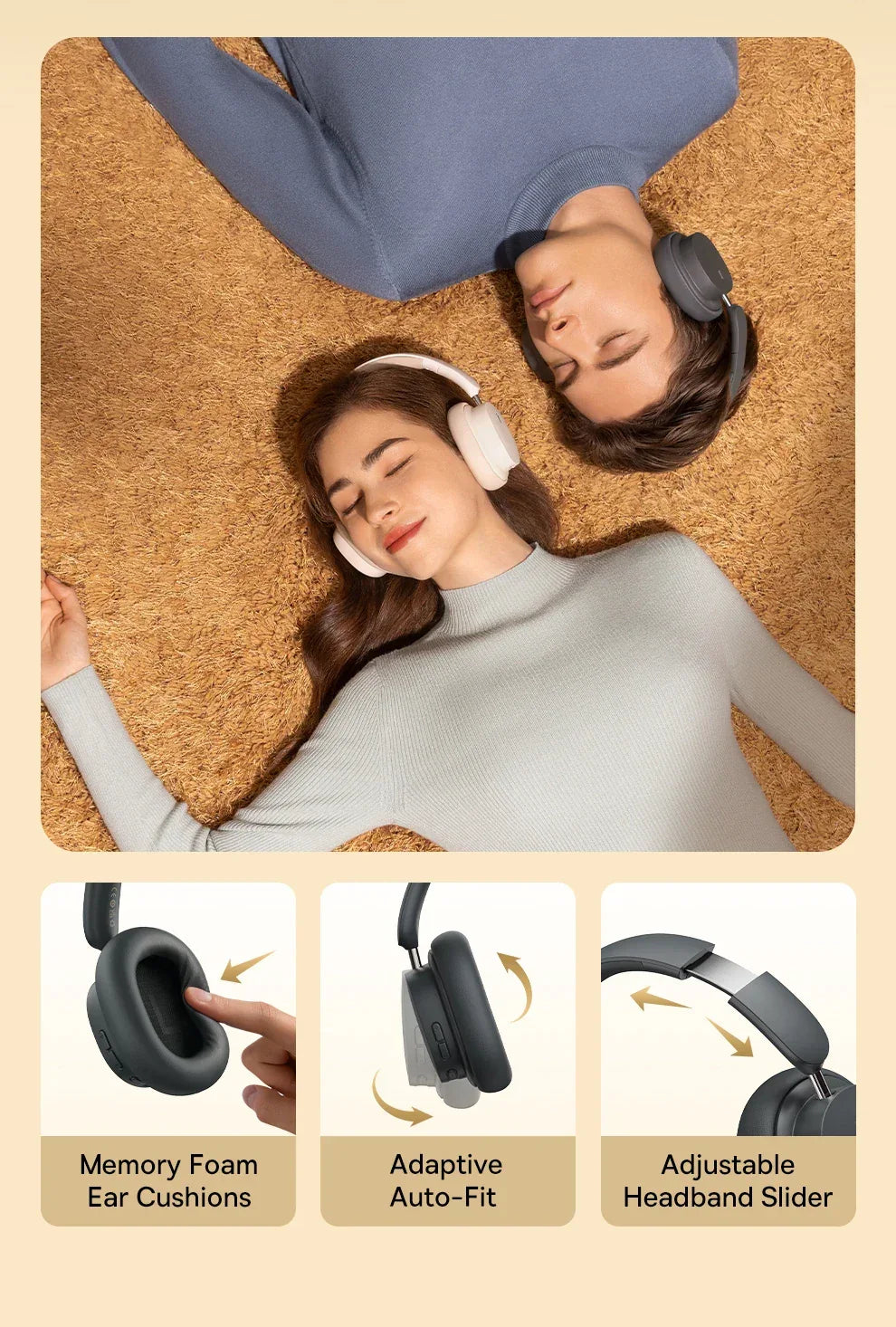 Wireless Headphones 3D Spatial Audio 70H Playtime Gray | Tidesmit Tidesmit