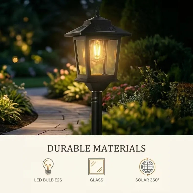 2 Pack 63 Inch Solar Lamp Post Lights, 1800 Lumens Outdoor Solar Landscape Lights with Replaceable Bulbs, IP44 Waterproof Warm White Lighting，Courtyard lights, outdoor solar street lights， for Garden, Patio, Lawn, Pathway