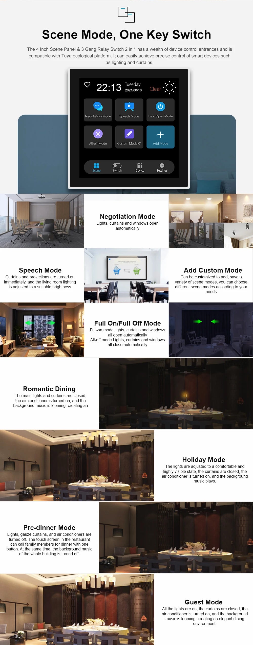 Smart Wall Switch 4 Inch Zigbee Touch Screen Control Panel for EU Homes Tidesmit