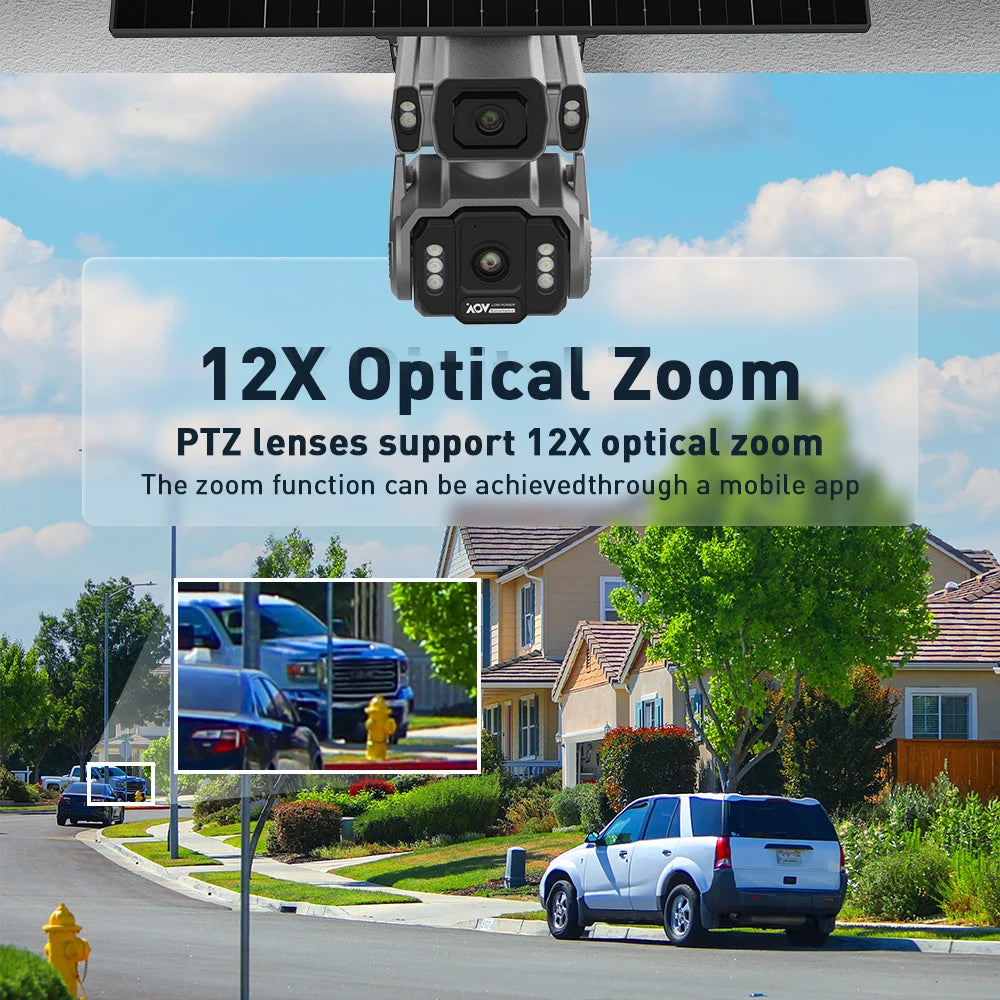 LS VISION Outdoor Surveillance Solar Camera 4g 12X Optical Zoom Cctv Home Cam With 24/7 Video Recording Dual Screen AOV Tracking