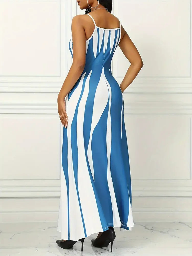 Abstract Print Maxi Dress, Casual Sleeveless Spaghetti Strap Dress, Women's Clothing