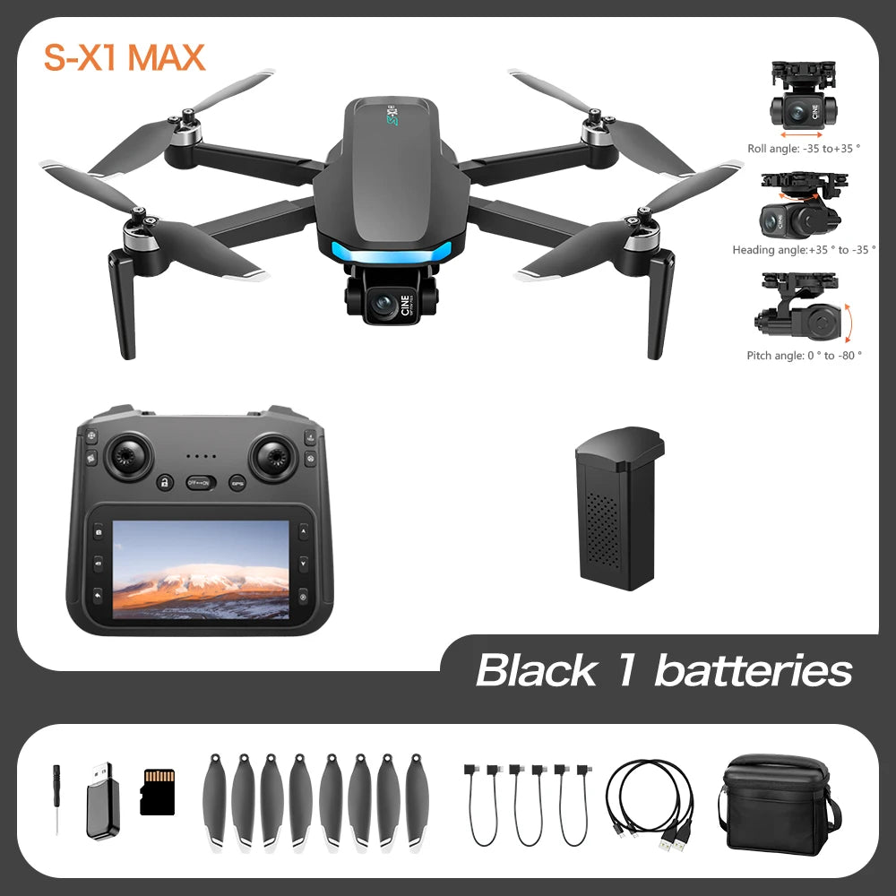 4K Camera Drone With 3-Axis Gimbal GPS - Foldable Aerial Quadcopter S-X1-3-Axis-Black Tidesmit