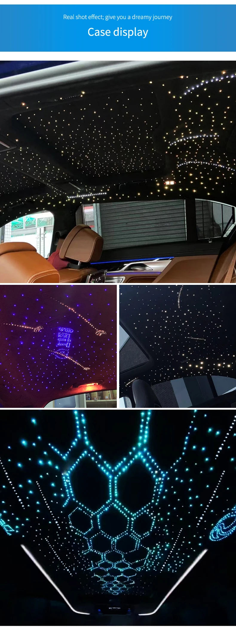 12V Car Starry Sky Ceiling Fiber Optic Splitter Meteor App Bluetooth Colorful Flashing Ceiling Modification Light Source Sunroof Car Atmosphere Starry Sky Light