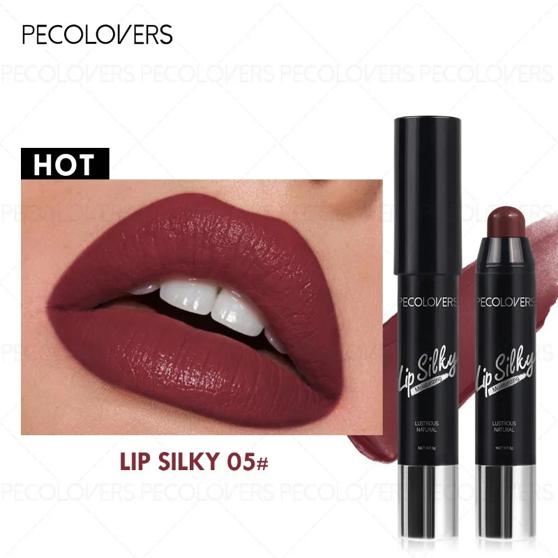 Pecolovers moisturizing lipstick pen in deep berry shade, offering a creamy, silky finish for precise lip makeup.
