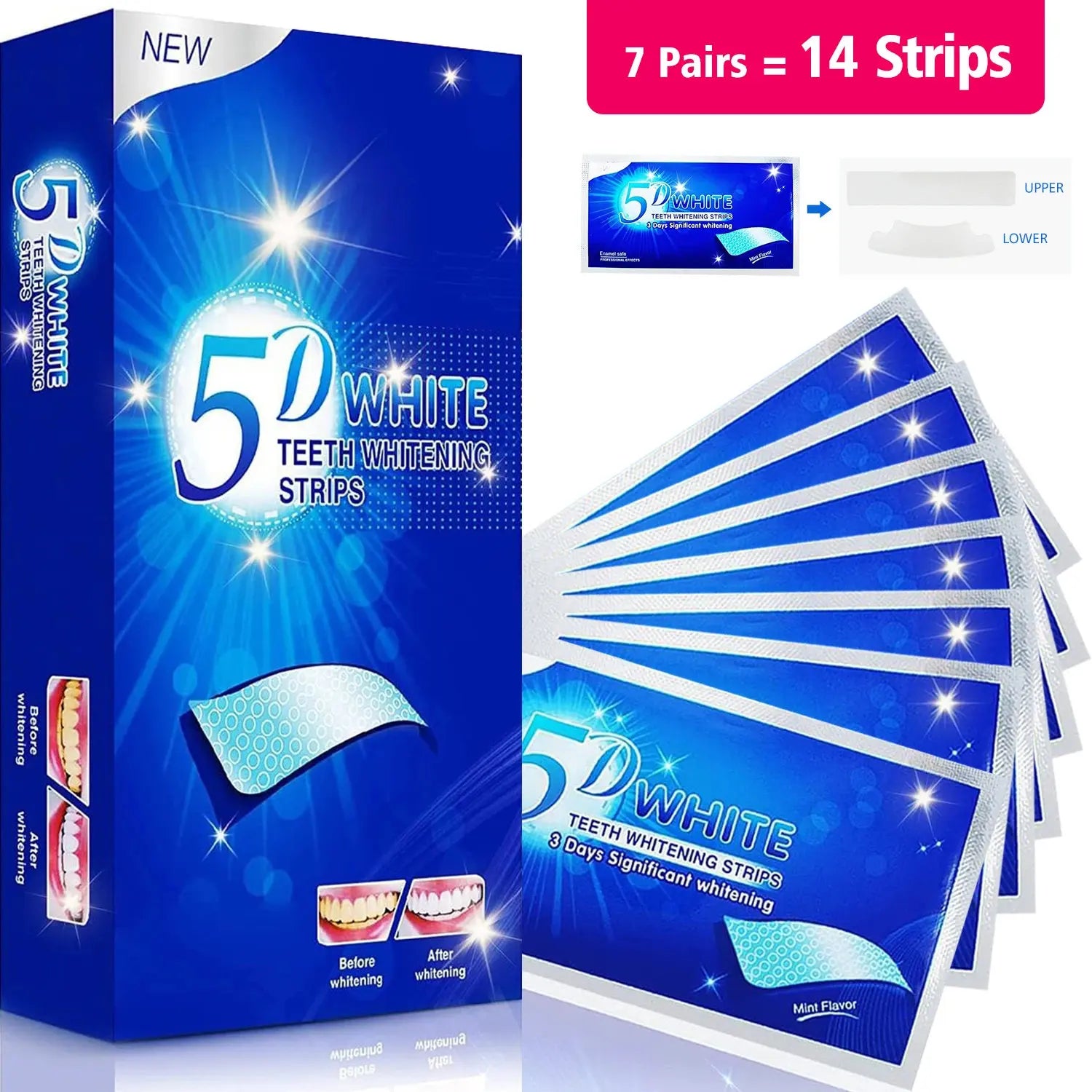 Tidesmit 5D gel teeth whitening strips kit for professional dental brightening and oral hygiene care