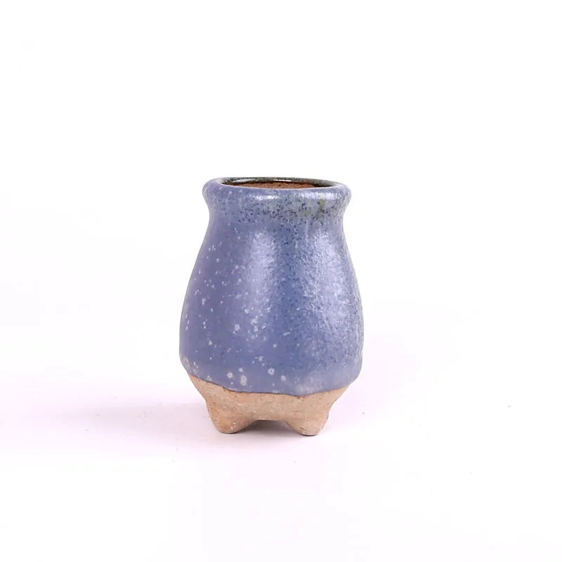 Mini ice-crack ceramic flowerpot for succulents, purple-blue with speckled glaze