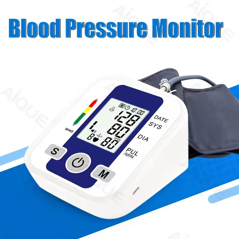 Arm Blood Pressure Monitor LCD Pressure Sensor Monitor BP Automatic Tonometer Digital Tensiometer LED Display Cuff Heart