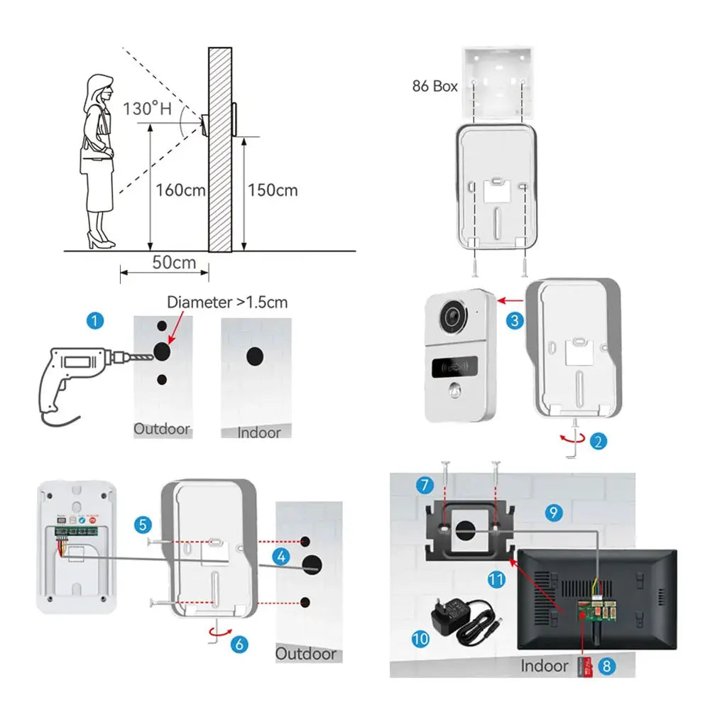 Tuya 7 inch LCD Wired Doorbell Wireless Wifi Smart Video Doorphone 2/3 Monitor HD 1080P Camera IC Card Unlock Intercom System