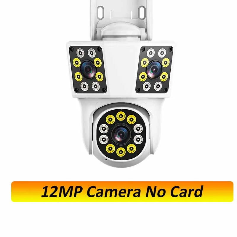 White 3-lens PTZ outdoor WiFi security camera, no microSD card shown