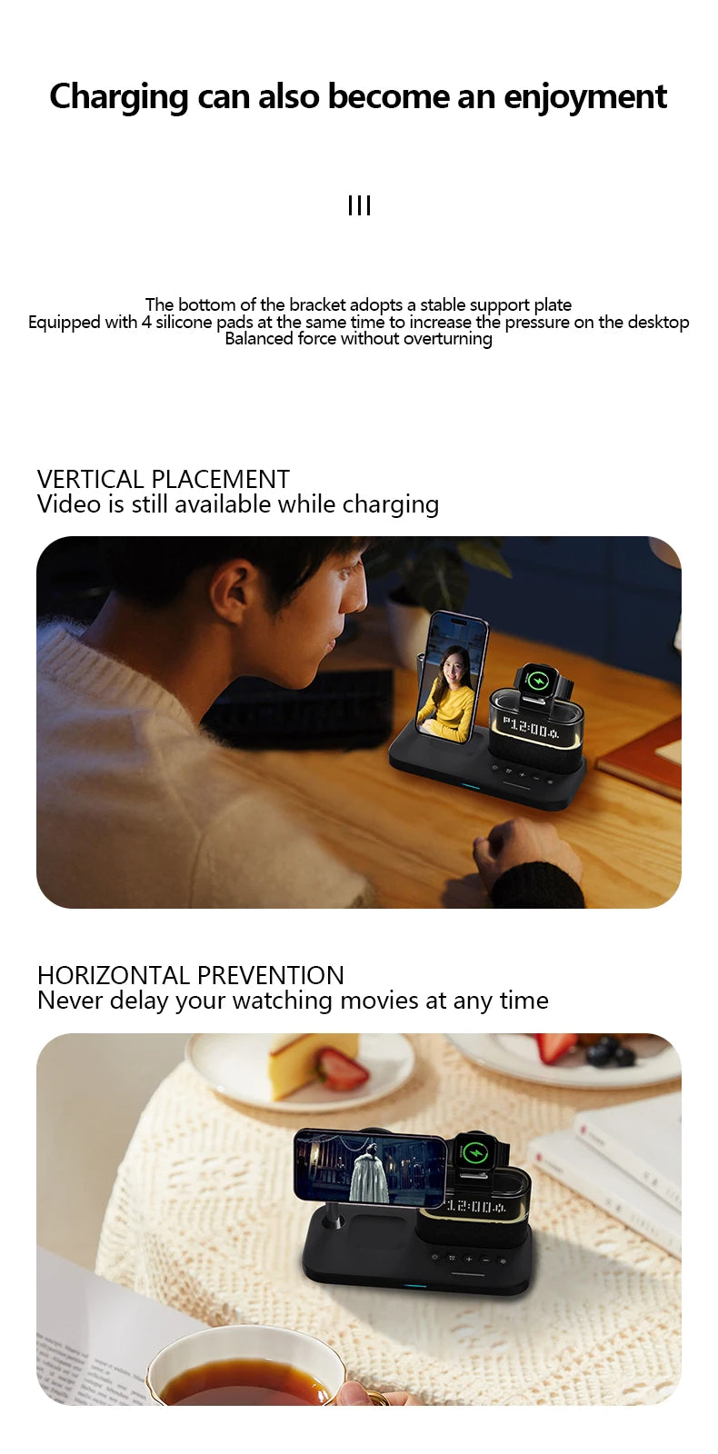 3-in-1 MagSafe Wireless Charger Station with RGB Alarm Clock Tidesmit