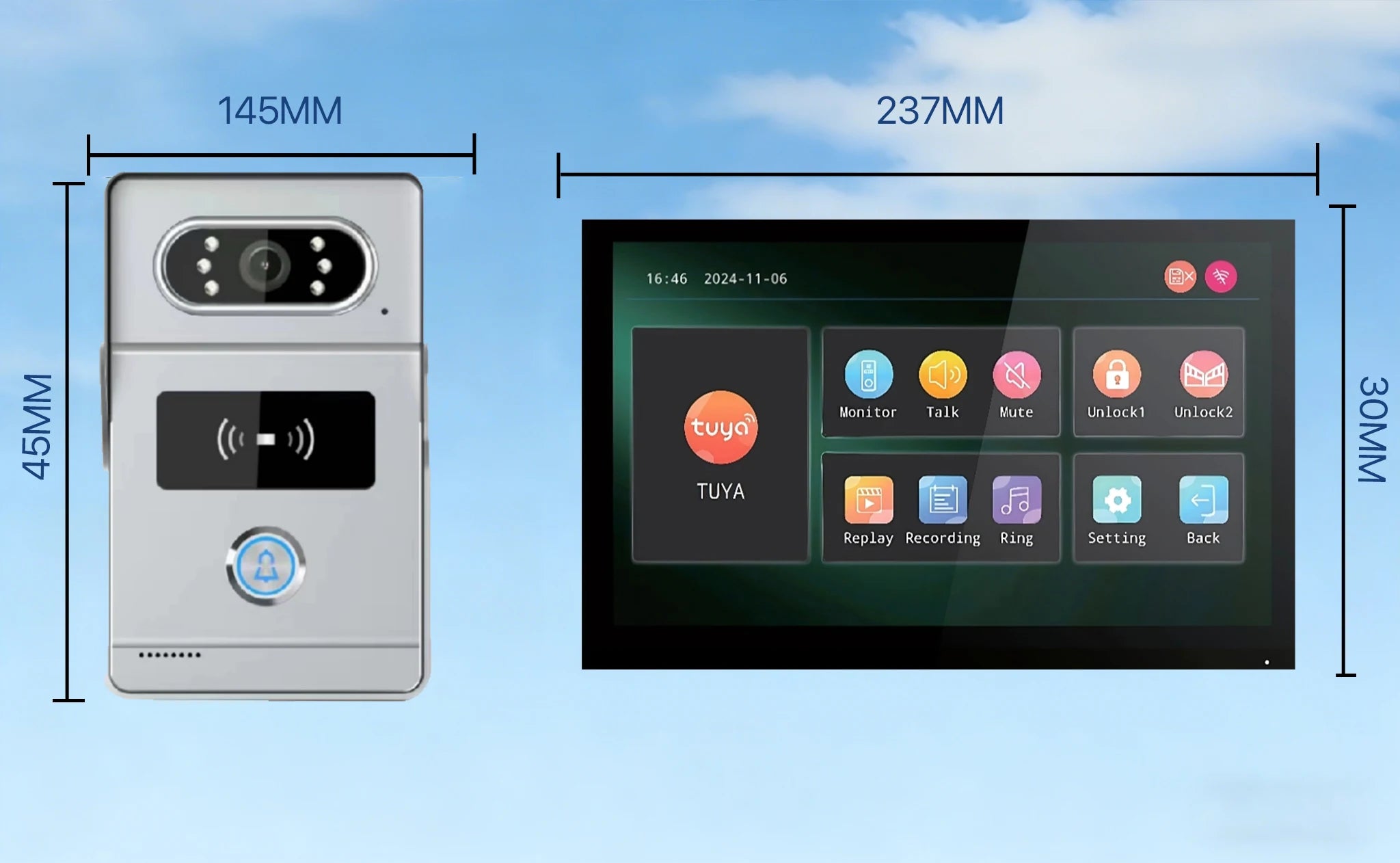 Tuya 7' Touch Screen Smart Video Doorbell System 2-Wire Remote RFID Unlock Night Vision Home Intercom Kit for Villa