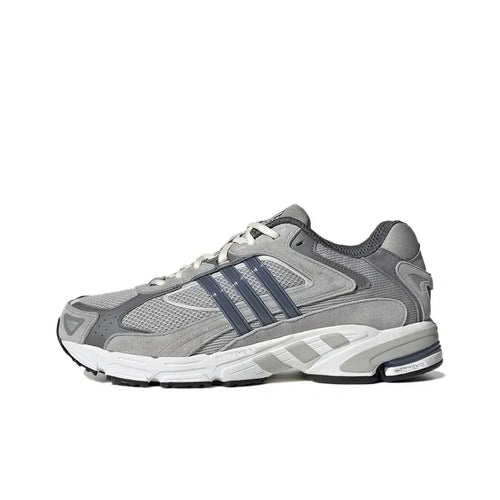 Adidas Originals Response CL sneakers in dark gray. Retro low-top running style with mesh/suede upper and white sole.