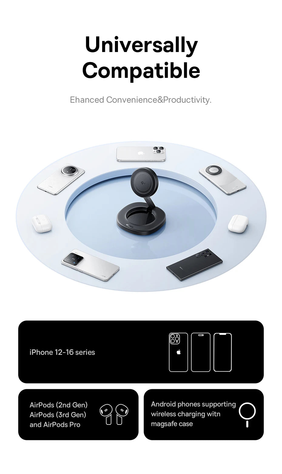 15W Magnetic Wireless Charger Stand - Foldable Qi Certified MagSafe Tidesmit