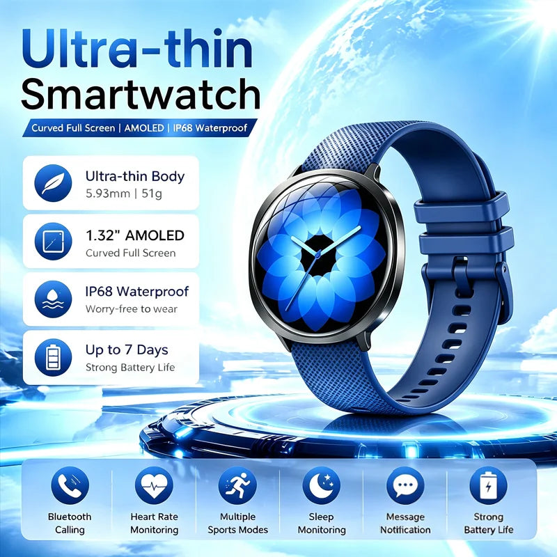 New M301 Smart Watch Round AMOLED Curved Screen Dial Call Alarm Clock Flashlight Health Tracking Fitness Smart Watch Women