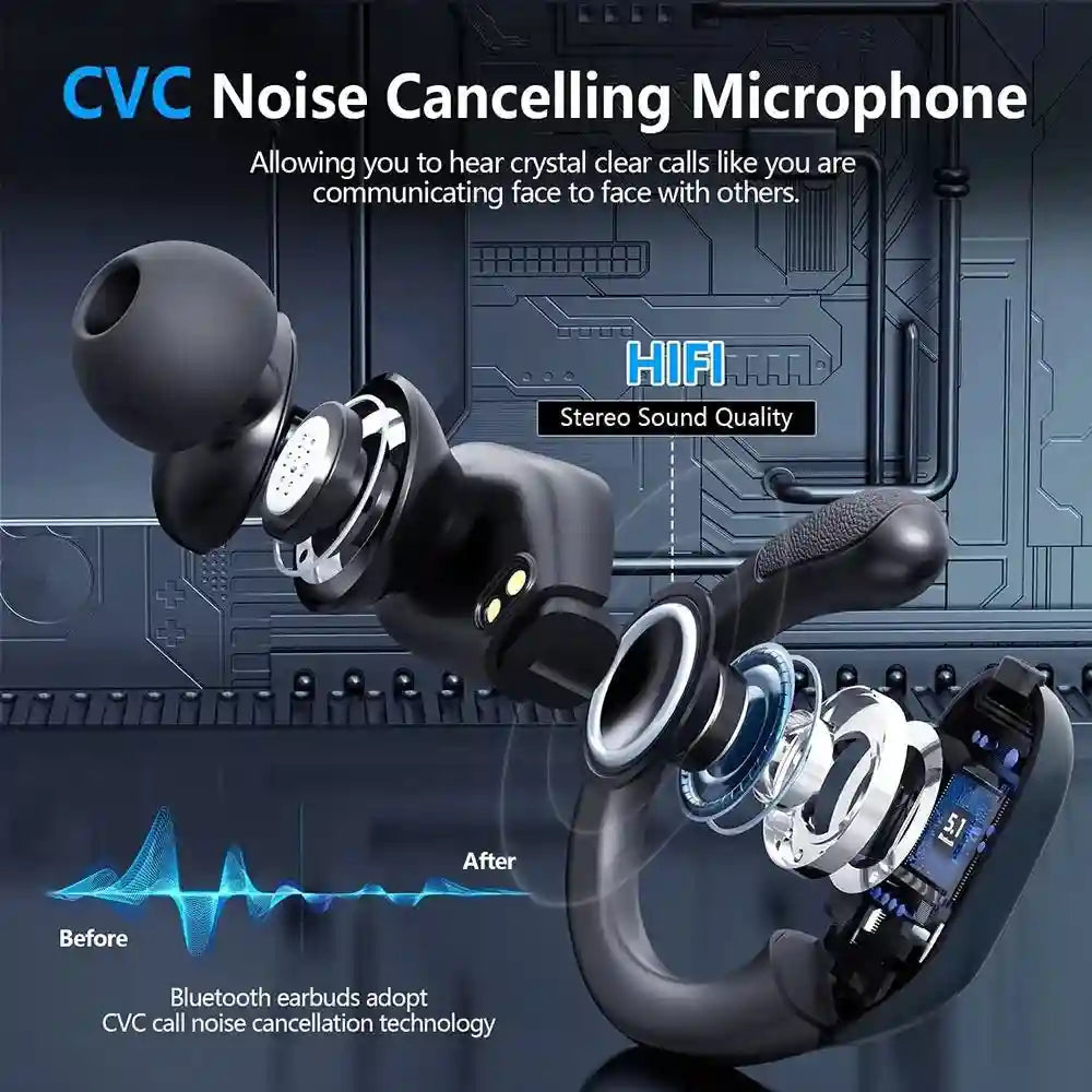 Wireless Sport Earbuds with Active Noise Cancellation - 75H Battery Black Tidesmit
