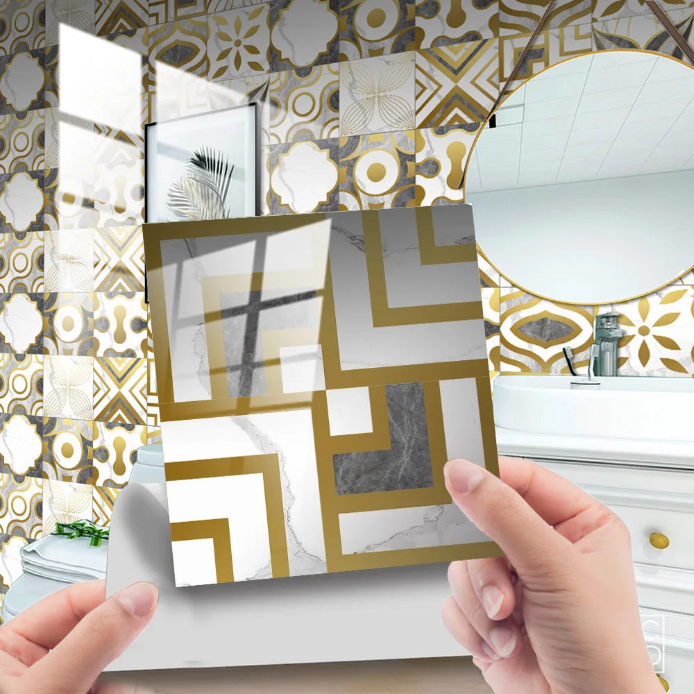 10pcs Crystal Tile Wall Stickers Self-Adhesive Kitchen Tiles PVC Backsplash Stickers Peel and Stick Bathroom Faux Stone Effect