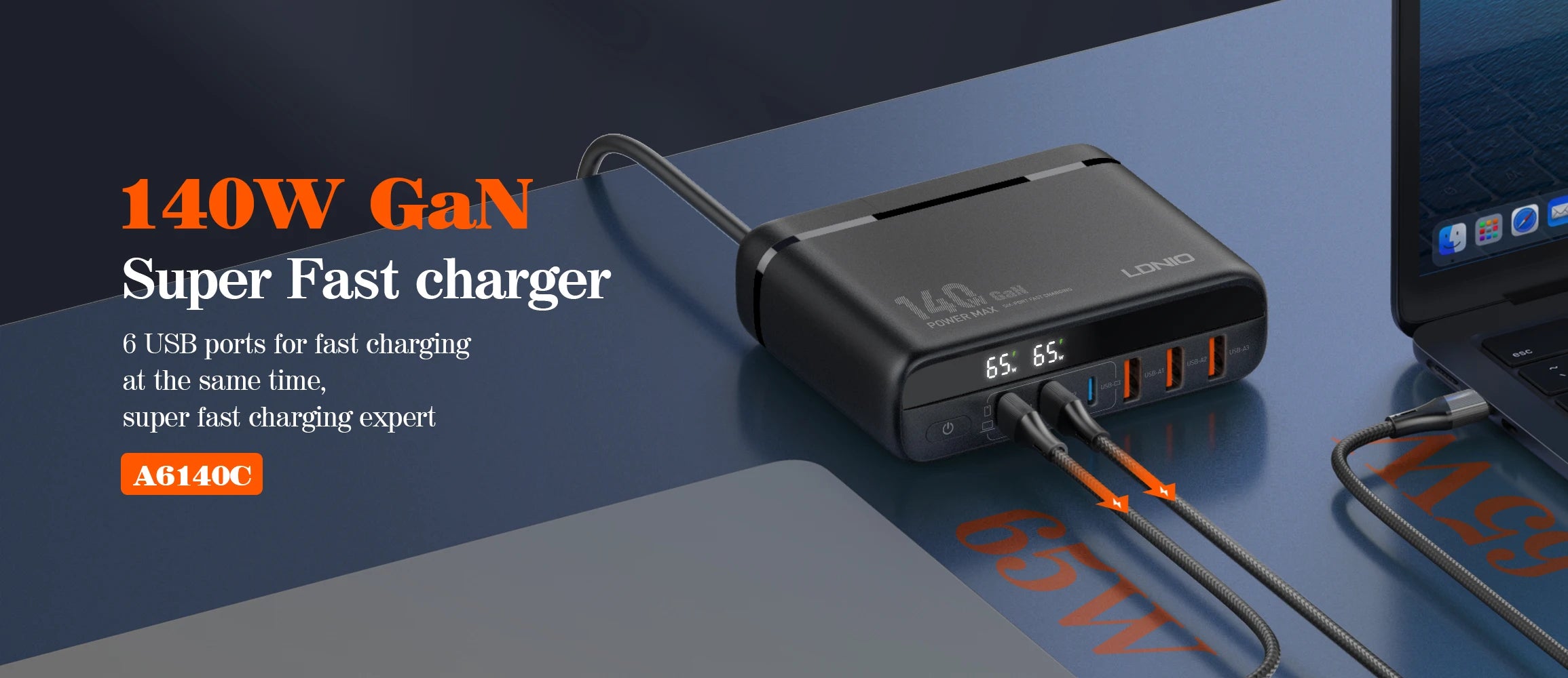 140W GaN USB C Charging Station - 6 Port Fast Desktop Wall Hub Tidesmit