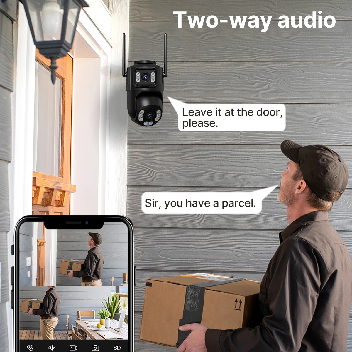 WONSDAR HD Wifi PTZ Camera Outdoor Dual Lens Dual Screen AI Auto Tracking IP Camera CCTV Audio Video Surveillance P2P iCSee