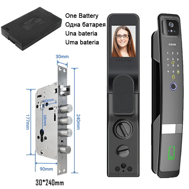 WiFi Tuya APP English/Russian/Spanish/Portuguese Voice Digital 3D Face Recognition Fingerprint Smart Door Lock
