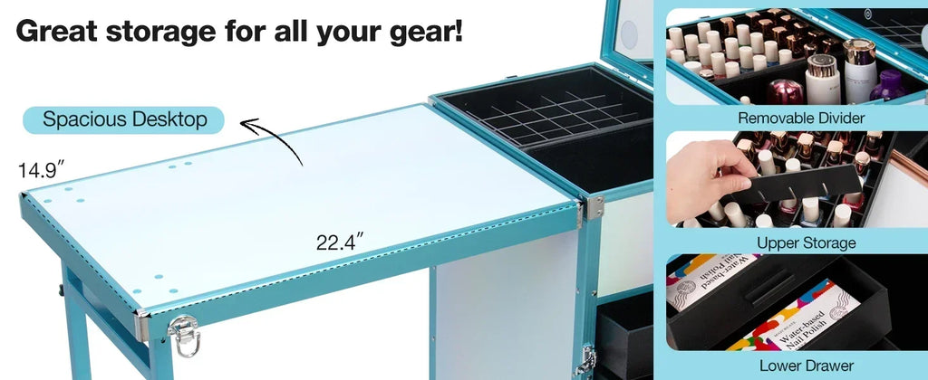 Portable Rolling Manicure Table - Foldable Beauty Cart for Salons Massage Chairs Tidesmit